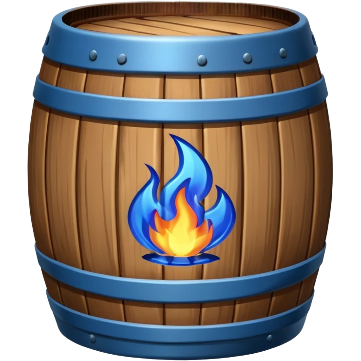 generate a realistic rust-free metal barrel with blue fire on it emoji