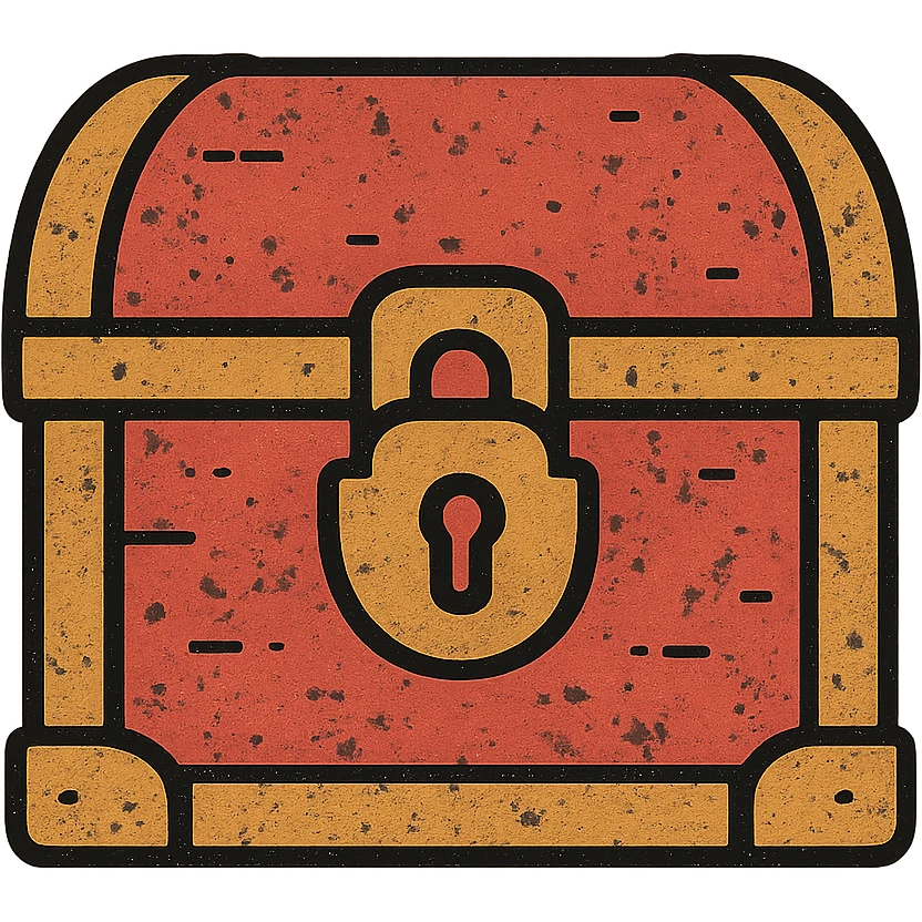 a weathered, worn, and grungy parchment styled red treasure chest with aged look emoji