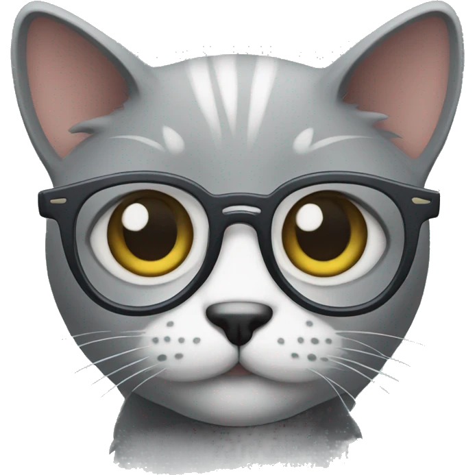 A grey cat with beady eyes and glasses emoji
