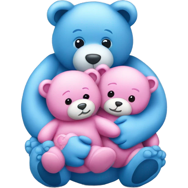 Two blue baby teddy bears held by a pink mommy teddy bear emoji