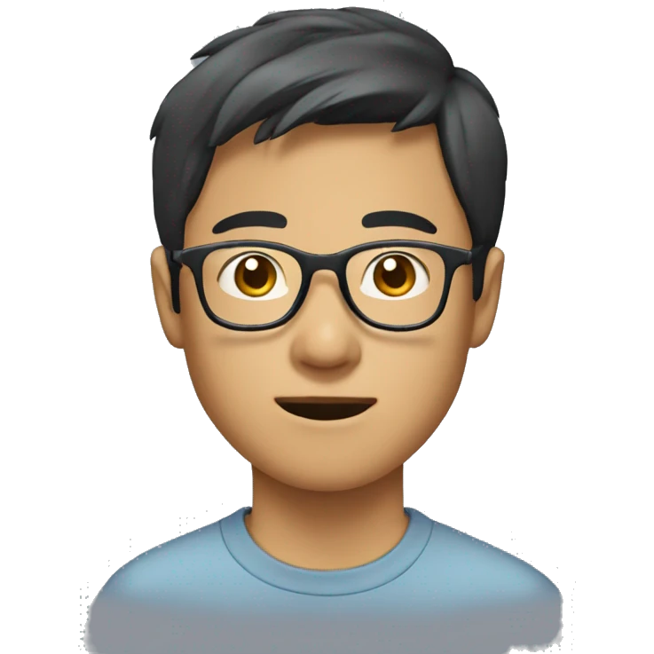young asian bespectacled man wearing a t-shirt emoji