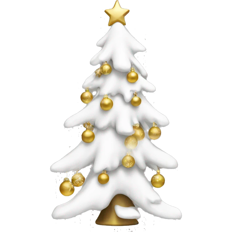 snow christmas tree with white and gold decorations emoji