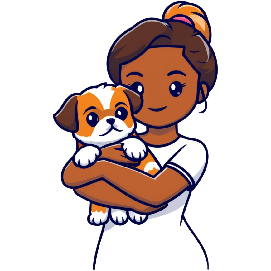 dark-skinned woman holding a Shih Tzu dog emoji