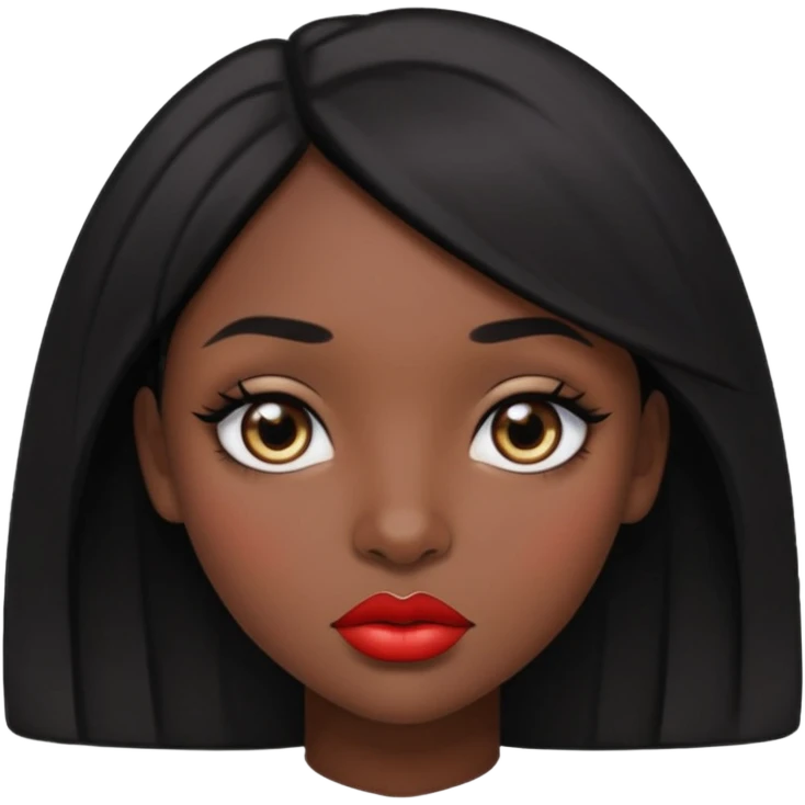 Dark skin gurl with black hair, big lips m, dark brown eye, octagon face shape and chinky eyes no red lipstick  emoji