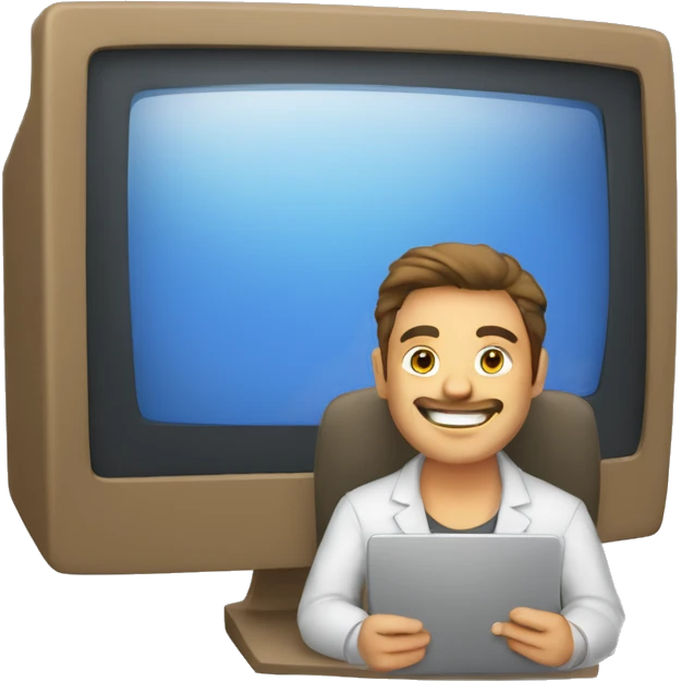 handsome guy working on computer written SPST on it emoji