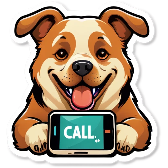 A dog with a phone saying call me  emoji