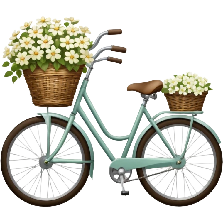 Bicycle with a basket filled with white flowers emoji