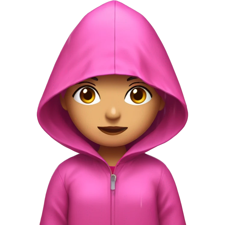 Girl in Pink raincoat dress in downpour  emoji