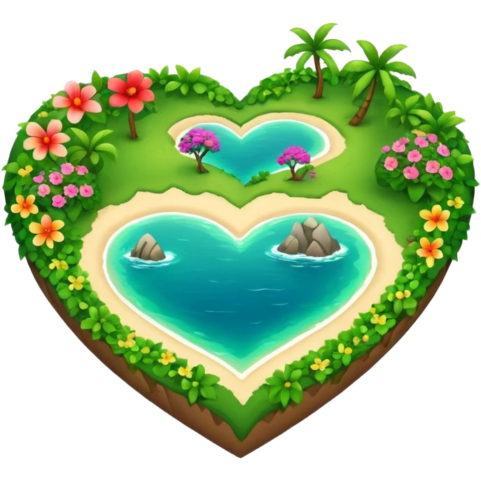 A heart as a island with green and flowers on it emoji