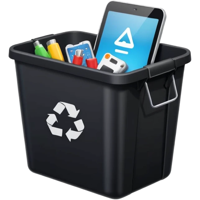 empty black BIN WITH "ELECTRONIC" WORD IN IT. CORRECT SPELLING PLEASE PUT THE WORD emoji