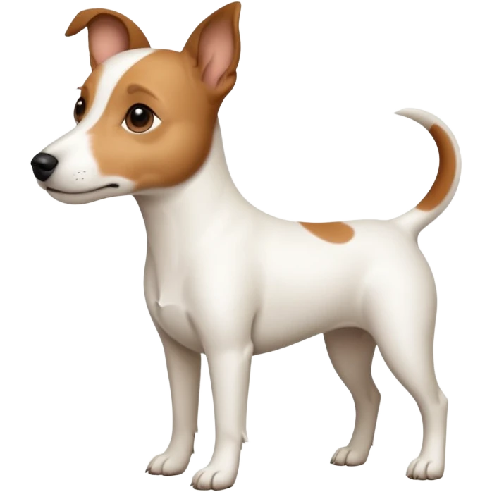 a full body white jack russel looking dog the size of a kelpie with light brown ears and a light brown patch on one eye and a large snout emoji