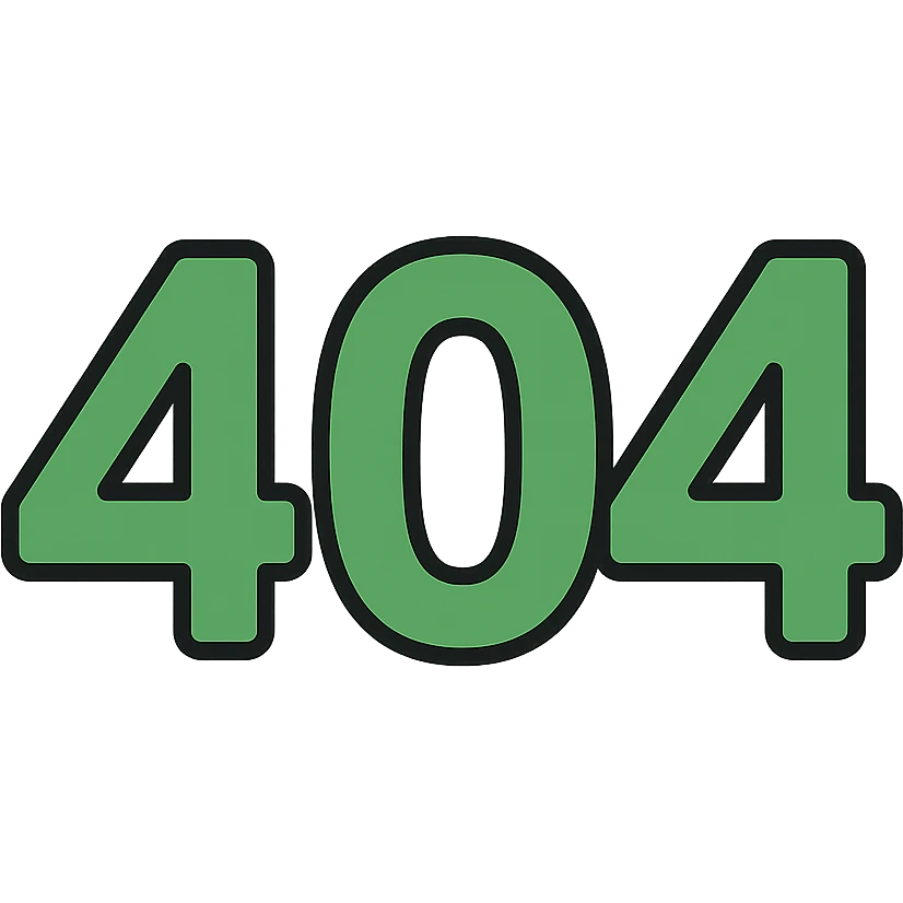 404 in green and black, color outline icon style, bold numbers emoji