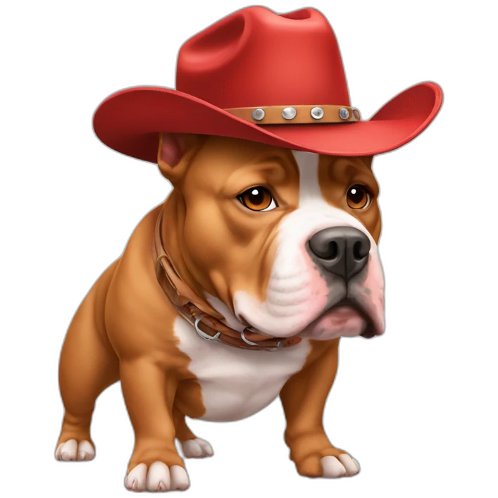Red monochrome American bully with cowboy hat emoji