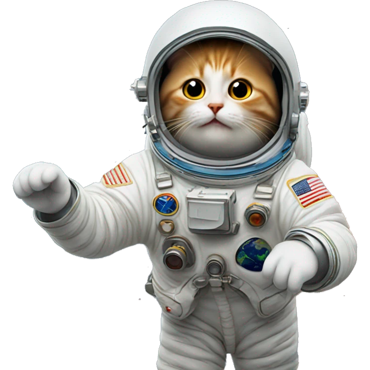 Un chat astronaute en train de faire pipi avec en fond ´ es emoji
