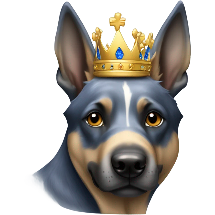 A malinois dark blue merle color with a crown on his head emoji