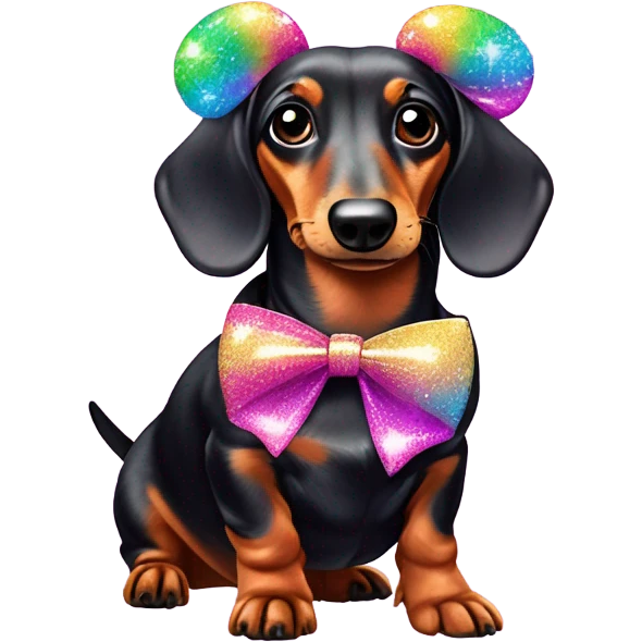 Lisa frank glitter fluffy ￼dachshund with bows on ears emoji
