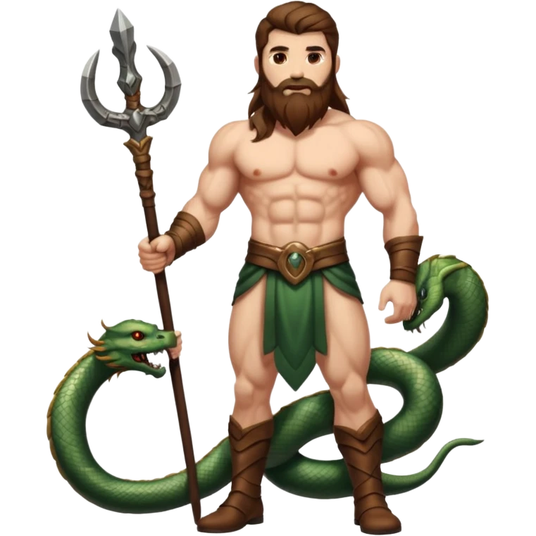 full body man long brown hair brown eyes medium beard white skin muscular build apple guardian with serpent staff emoji