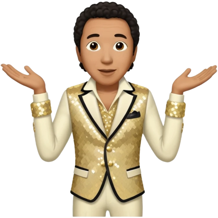 Smokey Robinson with dark brown hair, ivory sequin outfit emoji