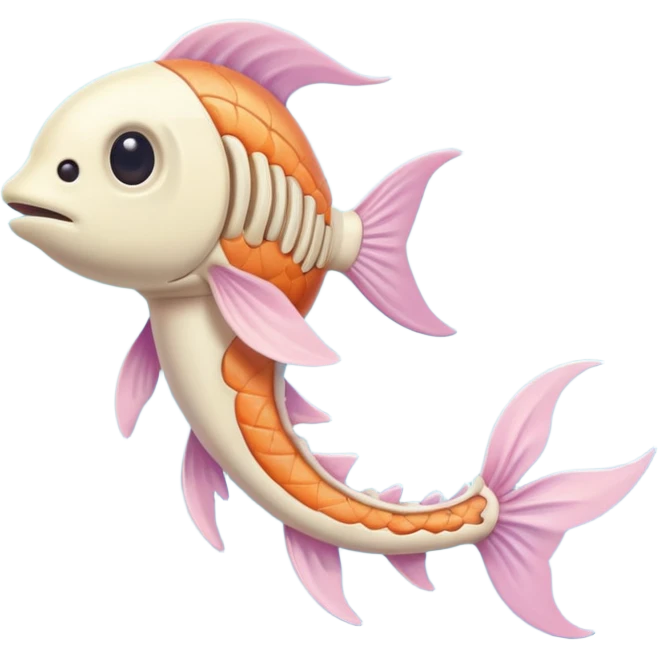 A simple emoji-style fishbone — cartoon look, clean outline, pastel colors, with a rounded fish head, hollow eye, and clear rib bones leading to a tail. Minimal, cute, and high contrast without any cat shown emoji