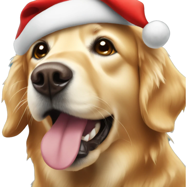 Golden retriever with Santa hat emoji