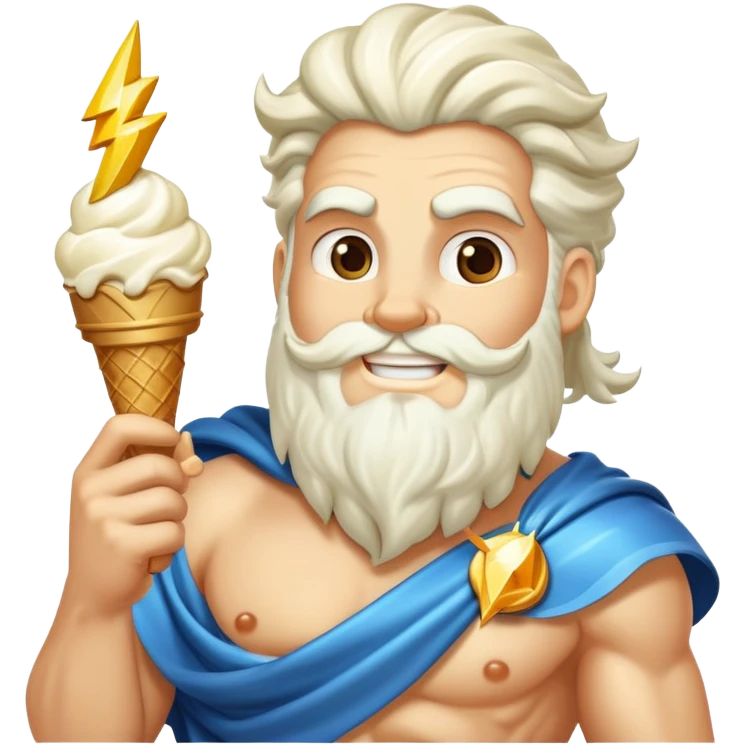 smiling Zeus with white ice cream and lightning bolt emoji