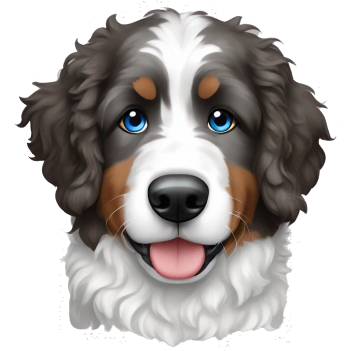 merle bernedoodle with one blue eye and one brown emoji
