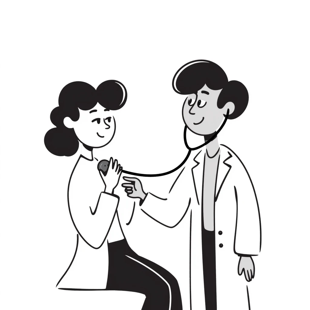 Female doctor in medical attire performing thorough examination of male patient's upper body, checking heart and lungs with stethoscope emoji