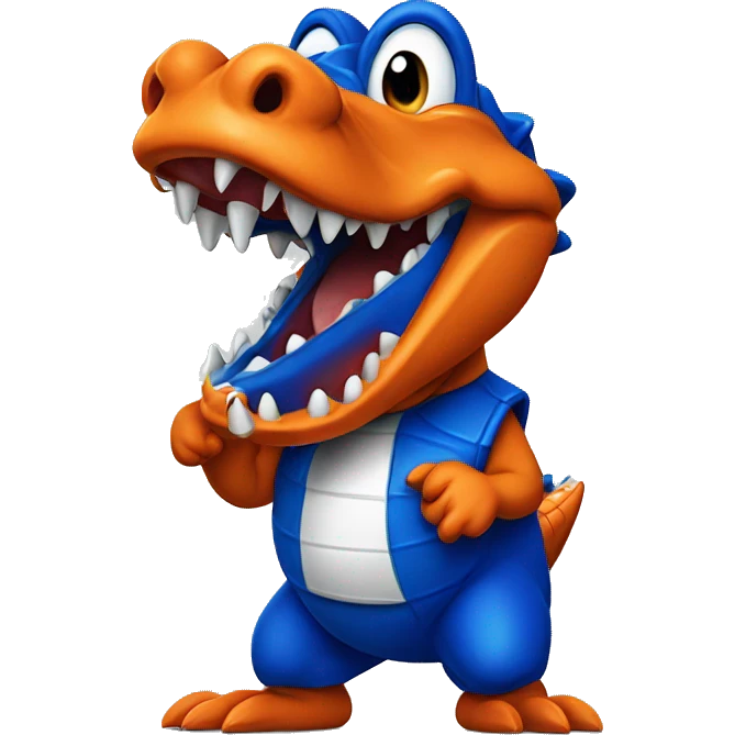Florida Gator doing a chomp wearing orange and blue emoji