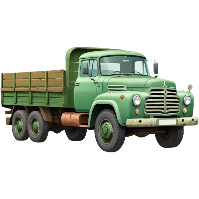 ZIL 130 Soviet truck with green cabin and flatbed, classic vintage Russian truck from 1960s emoji