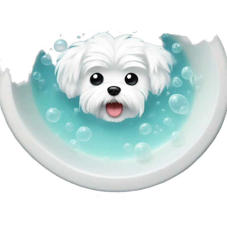 bath tub filled with white bubbles and angry Maltese inside  emoji