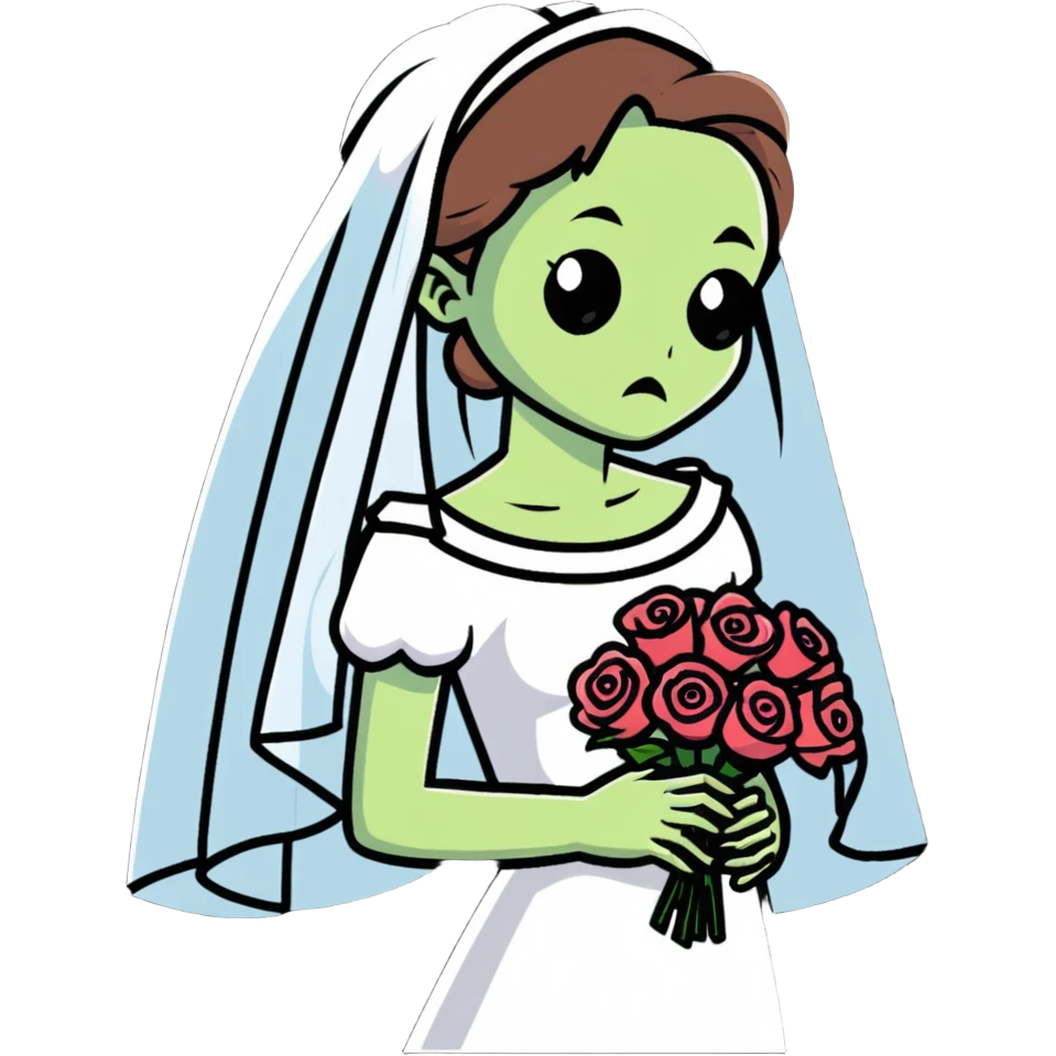 zombie bride with wedding veil and bouquet emoji