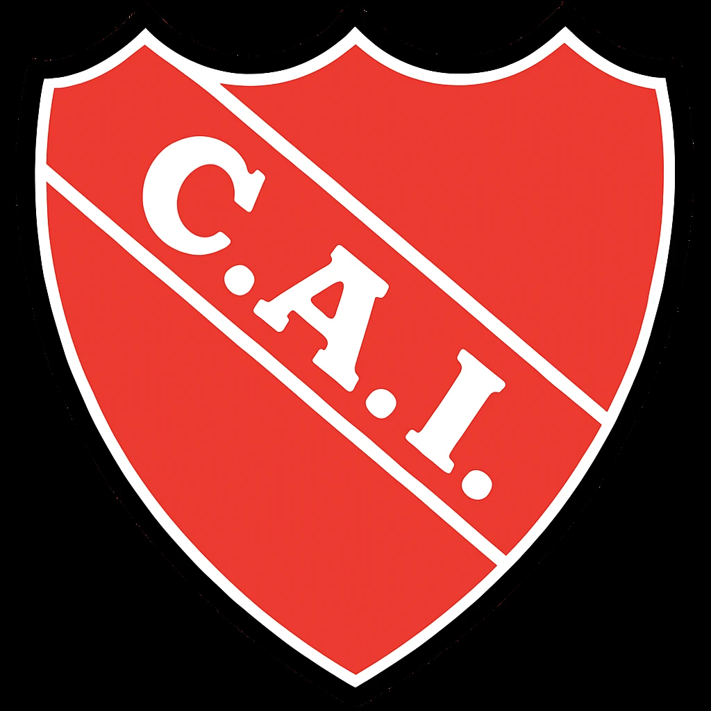 Change the letters 'C.A.I.' inside the white diagonal band to white, keeping the black dots between the letters. Maintain the classic soccer shield style with a three-pointed top, rounded base, white outline, and intense red background. The letters should remain bold, simple, and legible, centered in the band, with no background added. emoji