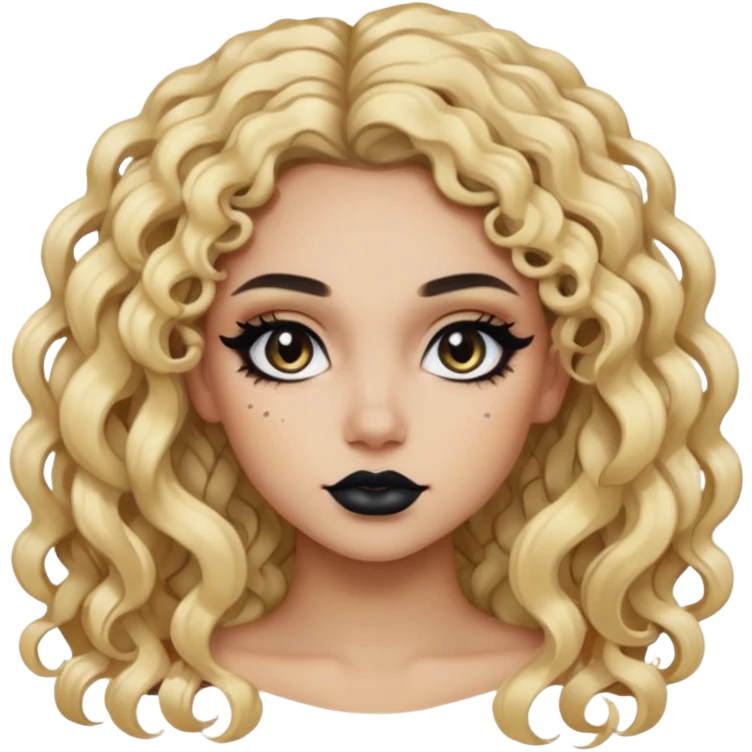 split dye leftside blonde rightside black hair, baddie, pretty makeup, black eyeliner, long and curly hair emoji