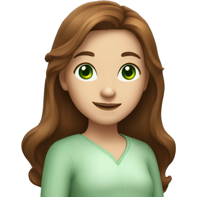 Astrologer girl with green eyes and long brown hair, fair skin, smiling emoji