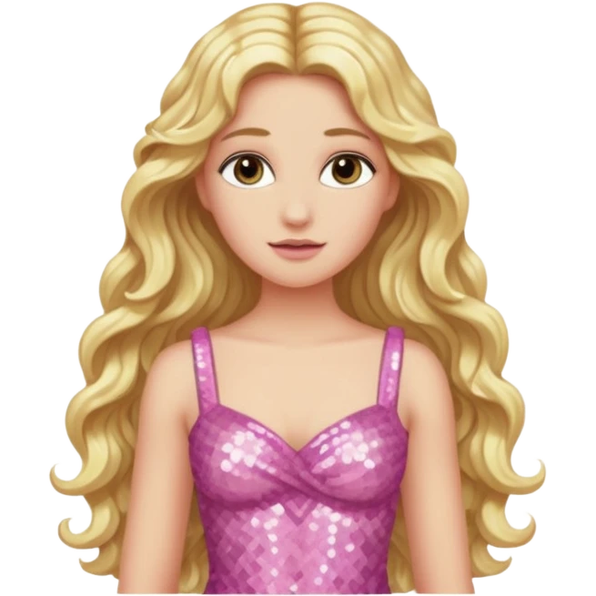 Aphrodite from Greek Mythology with long blonde wavy hair, pink sequin dress emoji