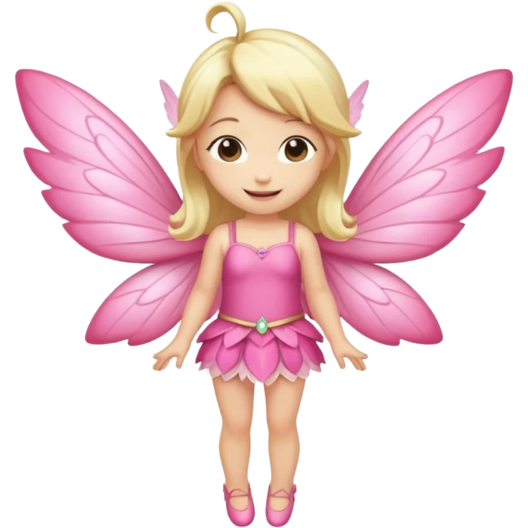 fairy with blonde hair, pink wings, happy, chibi full body emoji