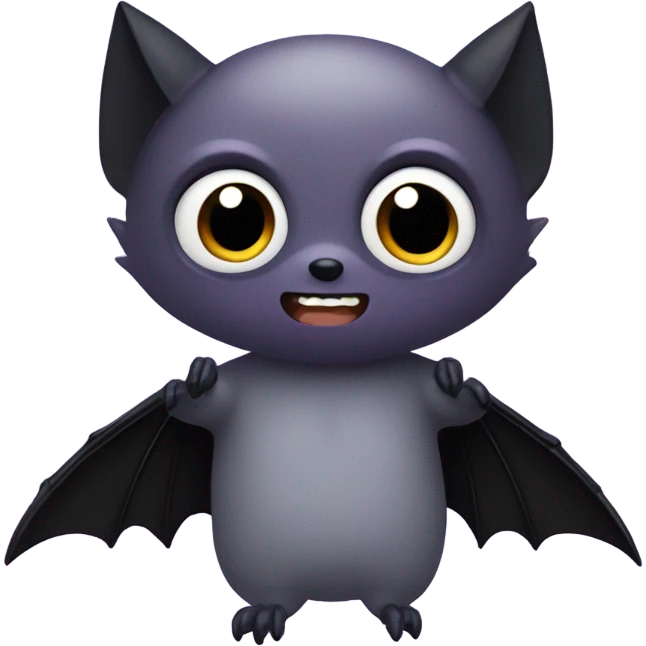 Gray bat, with black wings, and purple and black arms, large studio ghibli eyes  emoji