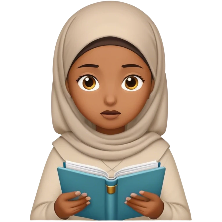 muslim girl writing in notebook, with confusion, emoji question emoji