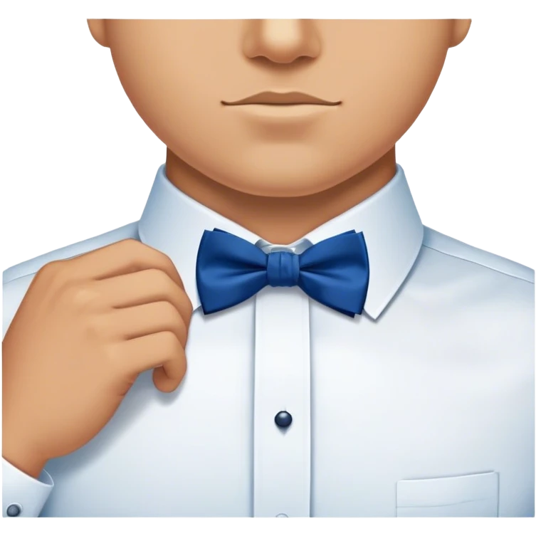 
a man's hand straightens a dark blue bow tie on the collar of a white shirt emoji