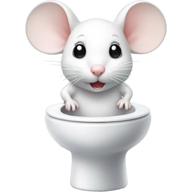 Cute white mouse sitting on top of open toilet  emoji