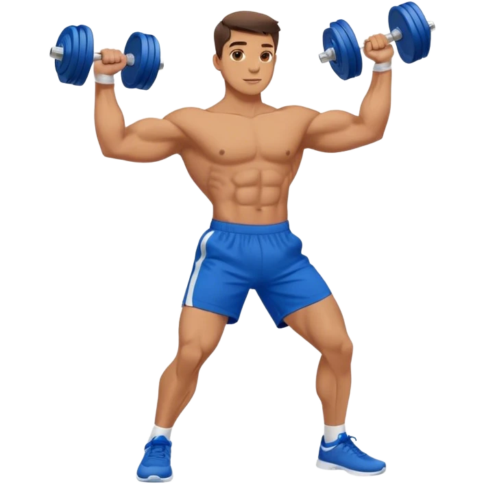 man with blue shorts doing side-lateral raise (T pose) with light dumbbells emoji