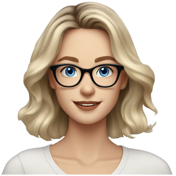 Shoulder length Balayage pale model lady with glasses and blue eyes happy  emoji