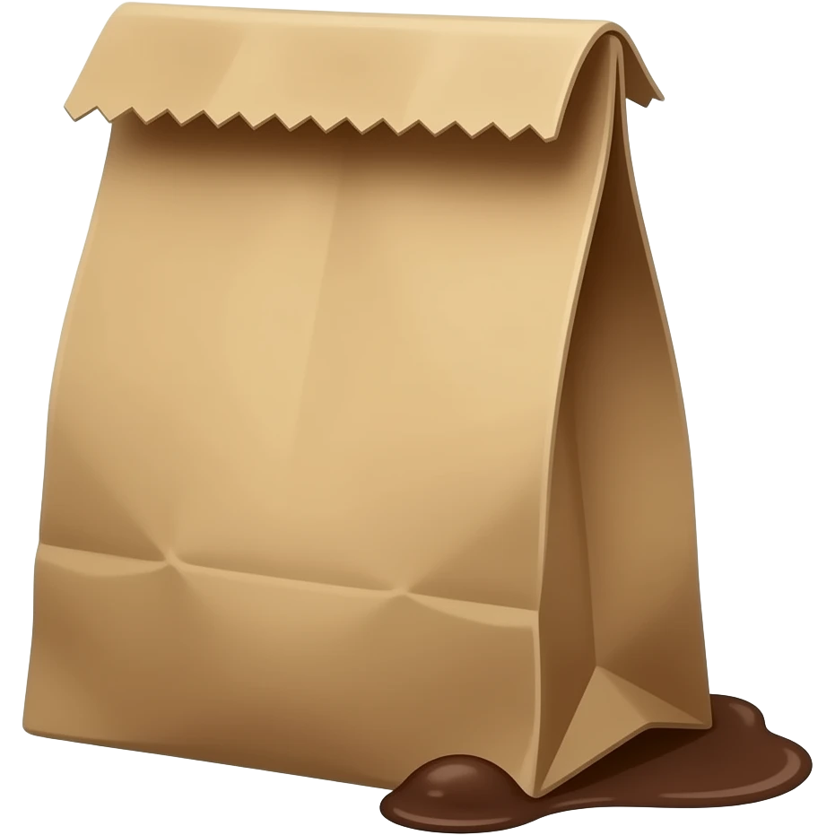 serrated edge on top of a paper brown bag not closed with a little bit of vomit inside emoji