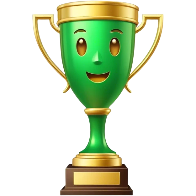 cinematic realistic green trophy on the gold stand emoji