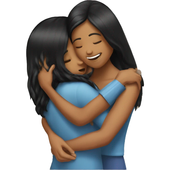 sisters hug, black long hair tan skin emoji