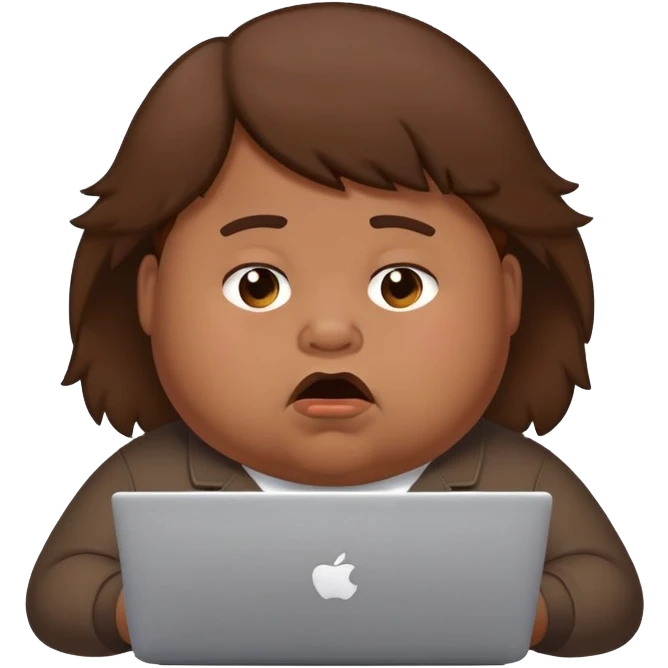 fat brown kid with brown hair using laptop drooling with stupid expression emoji