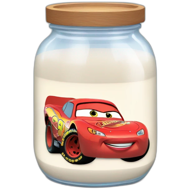 Lightning McQueen in jar with milk emoji