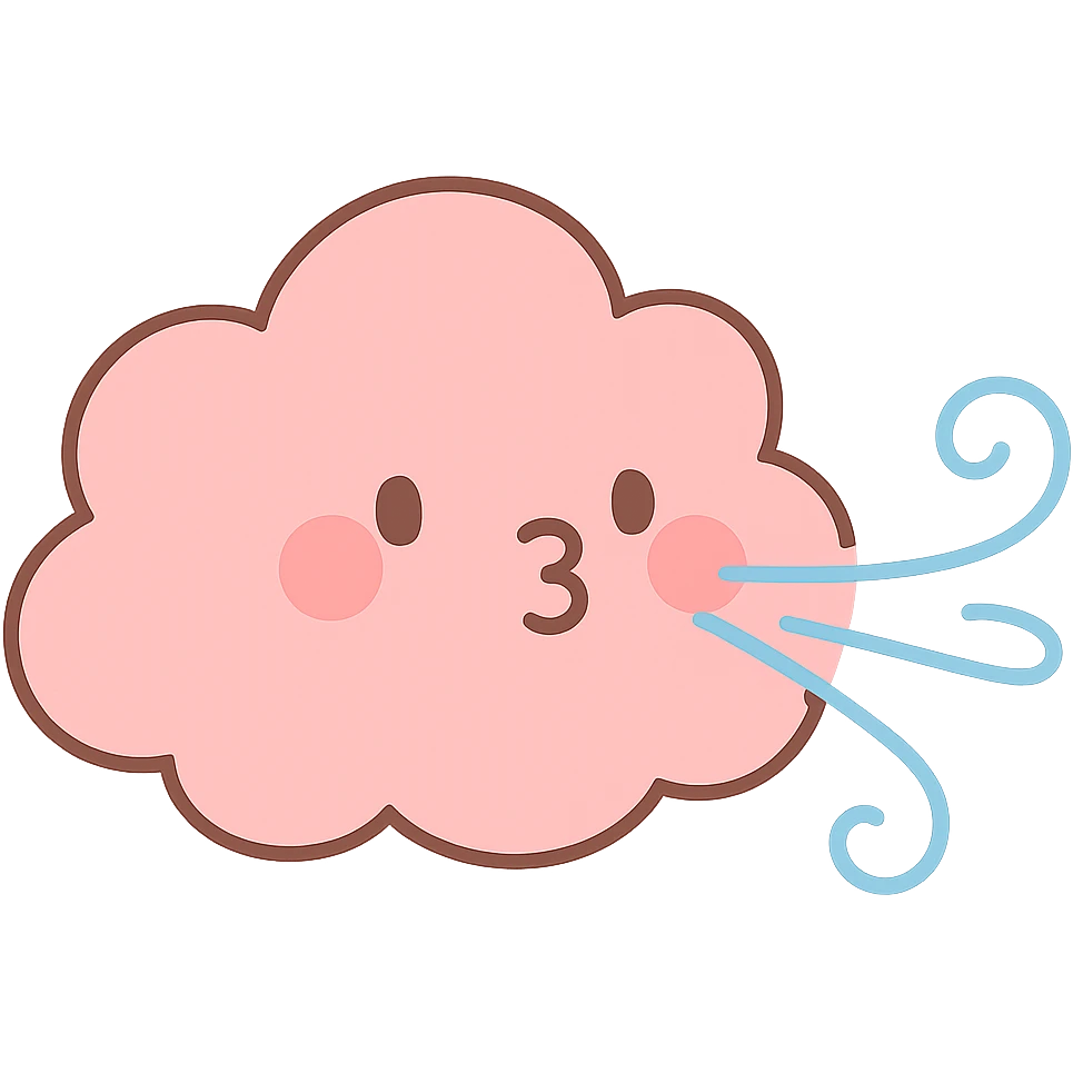 kawaii pink cloud, blowing gentle pastel wind, soft pastel colors, no limbs, full body, soft pastel kawaii style emoji