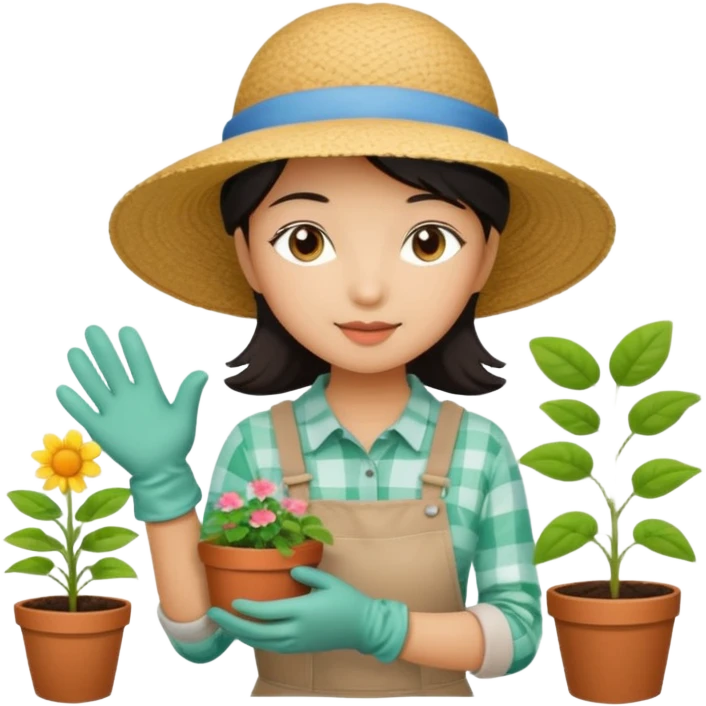 Asian girl planting in a garden emoji