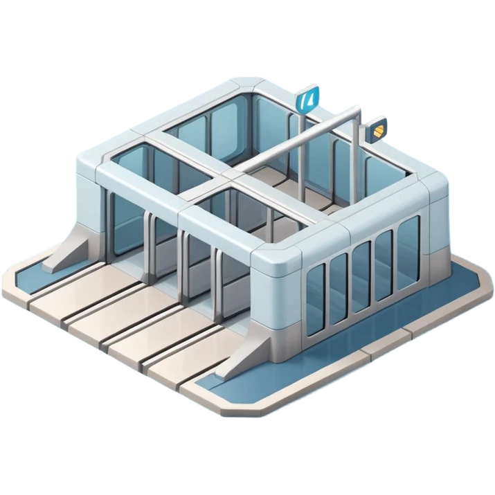 Isometric underground metro station, Apple-style minimalist 3D illustration, smooth surfaces, soft lighting, pastel blue and gray palette, clean geometry, cutaway underground view, no people, no labels, modern UI illustration. emoji